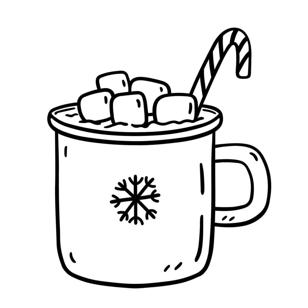 Download cup of hot cocoa with marshmallows and candy cane in doodle style for free easy christmas drawings christmas coloring sheets christmas hot chocolate