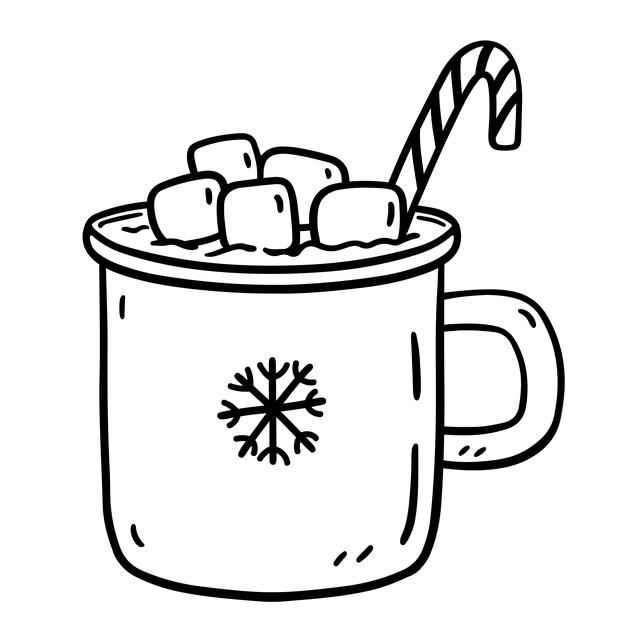 Premium vector doodle cup of hot cocoa with marshmallows and candy cane isolated on white easy christmas drawings hot chocolate drawing christmas coloring pages