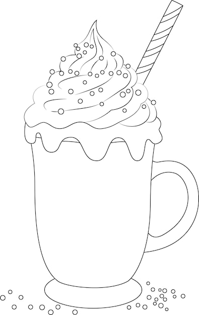 Premium vector coloring page a festive hot cocoa mug with whipped cream and sprinkles