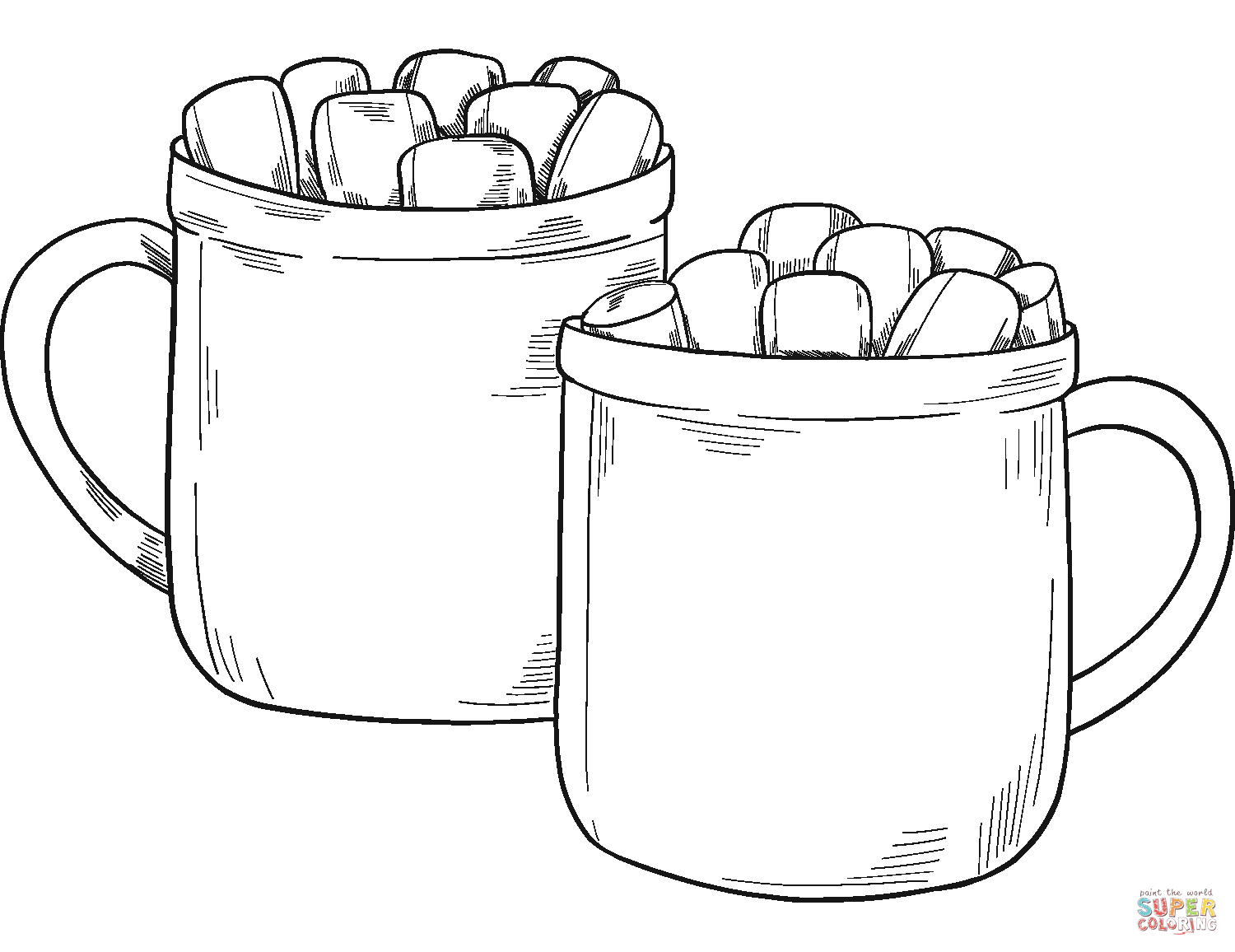 Hot cocoa mugs coloring page free printable coloring pages