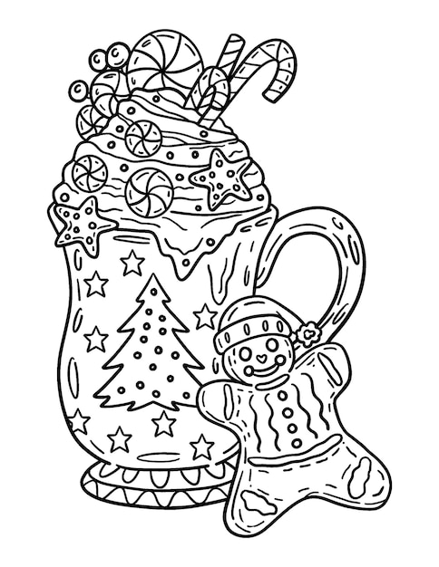 Premium vector christmas hot cocoa isolated adults coloring page