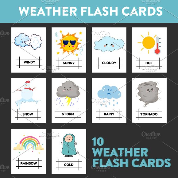 Weather flash cards graphics creative market