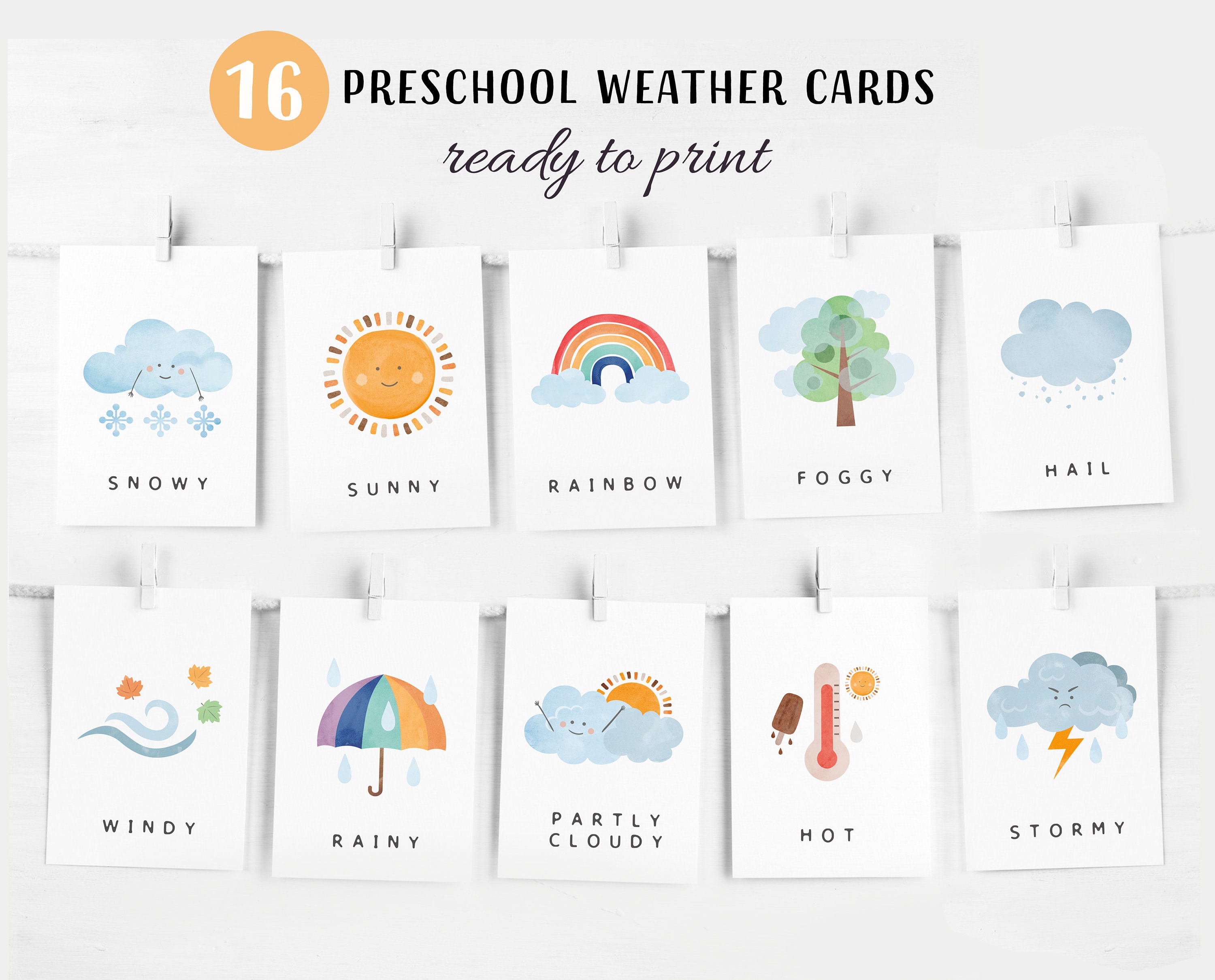 Weather cards montessori flashcards pre