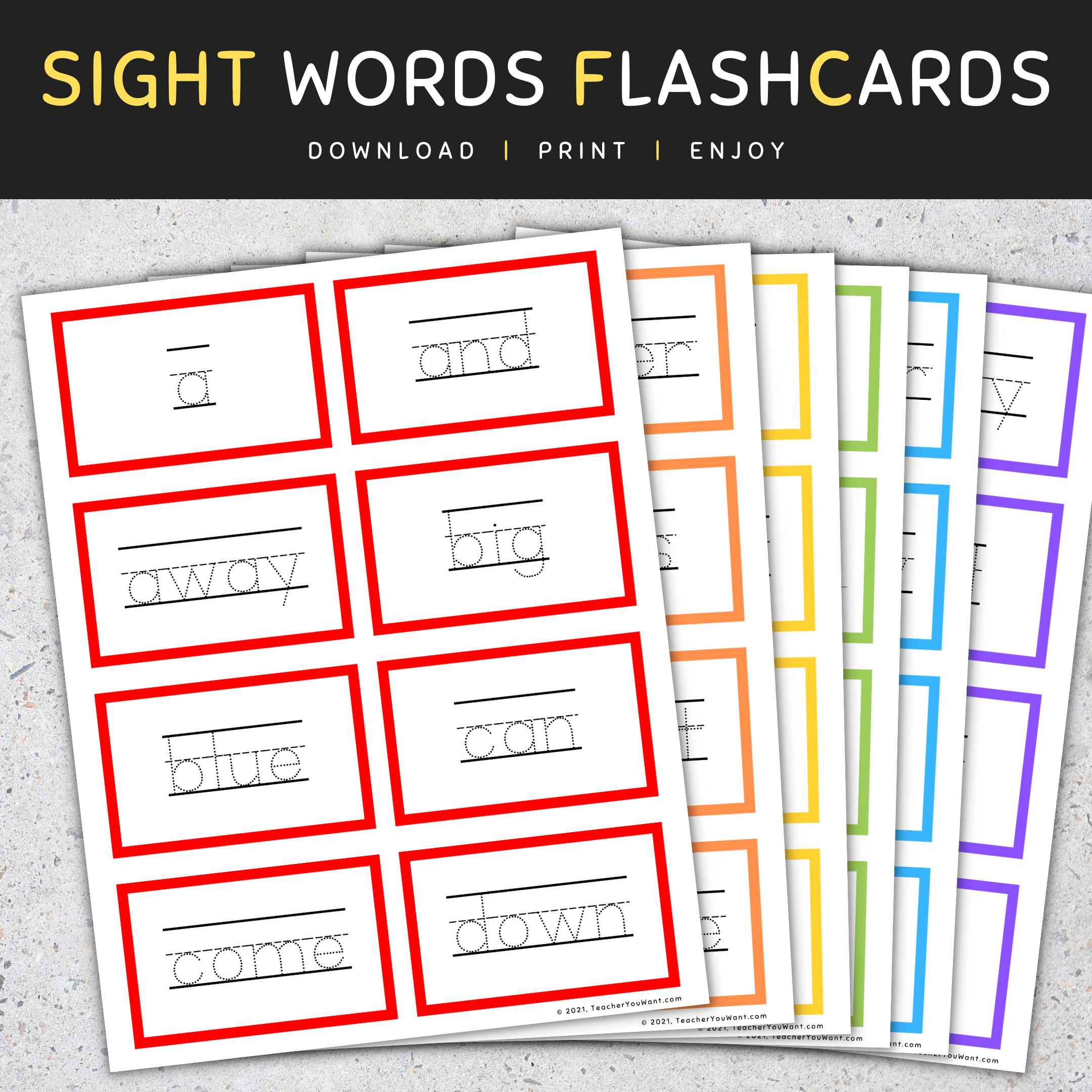 Sight words trace flashcards pre