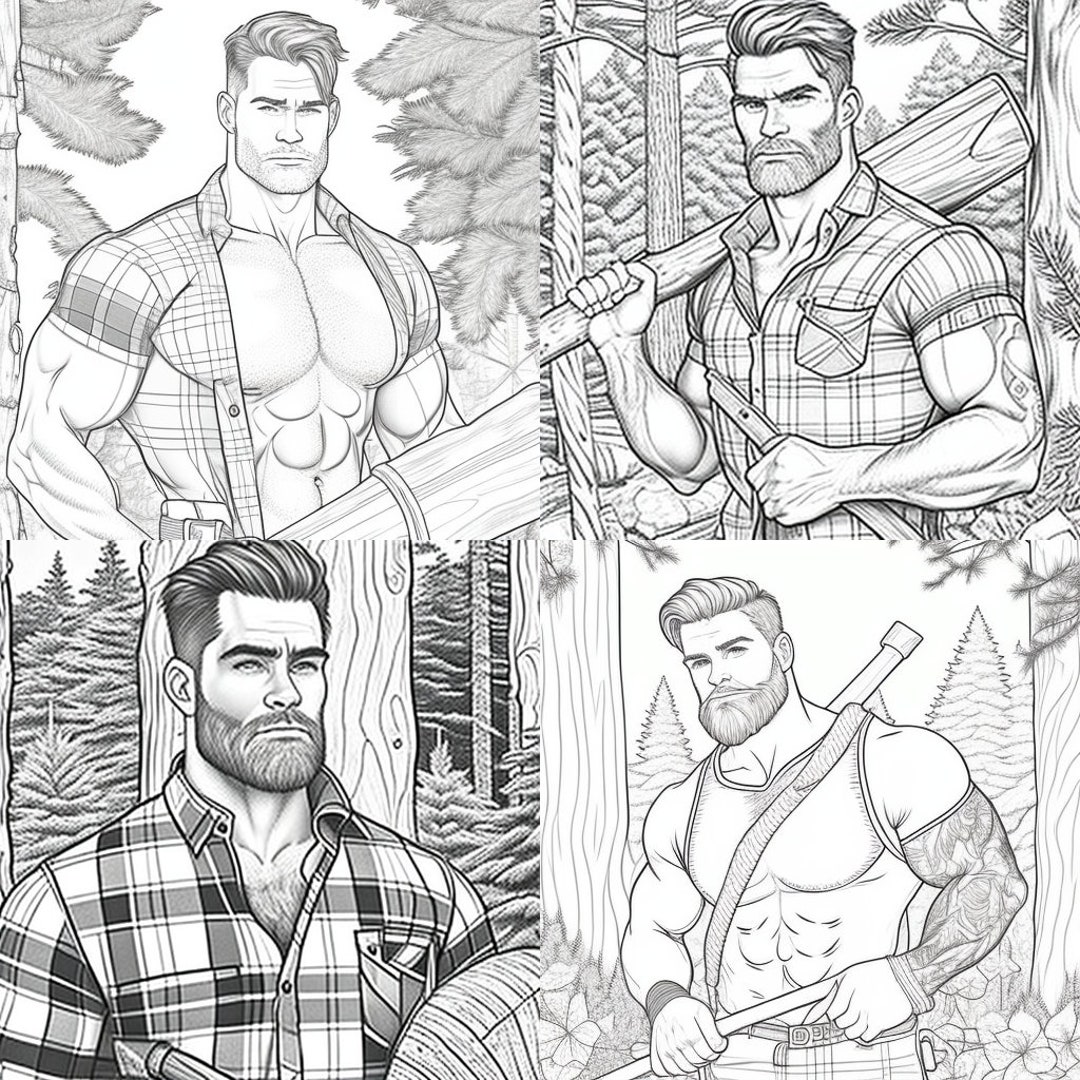 Lumberjack hunks an adult coloring book filled with images of hot lumberjack hunks to color instant download adult coloring book