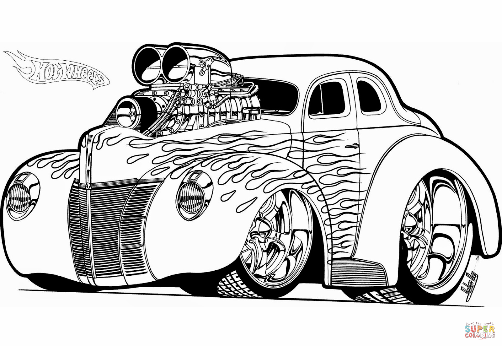 Hot wheels hot rod coloring page free printable coloring pages