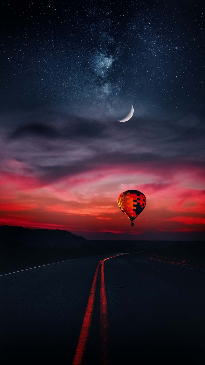 Hot air balloon road iphone wallpaper hd