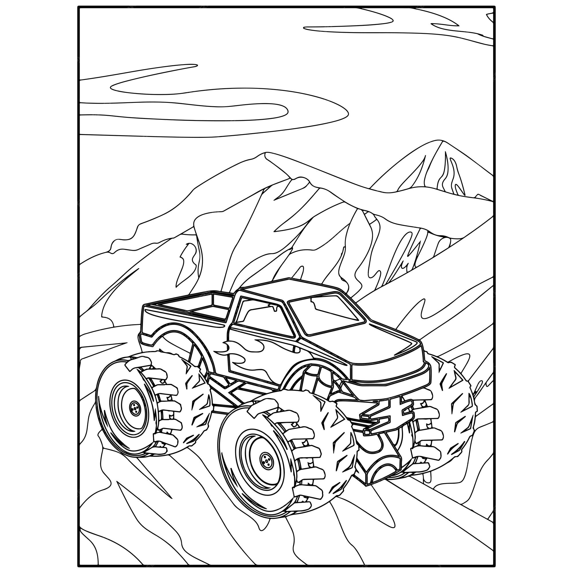 Premium vector printable monster truck coloring pages for kids premium vector