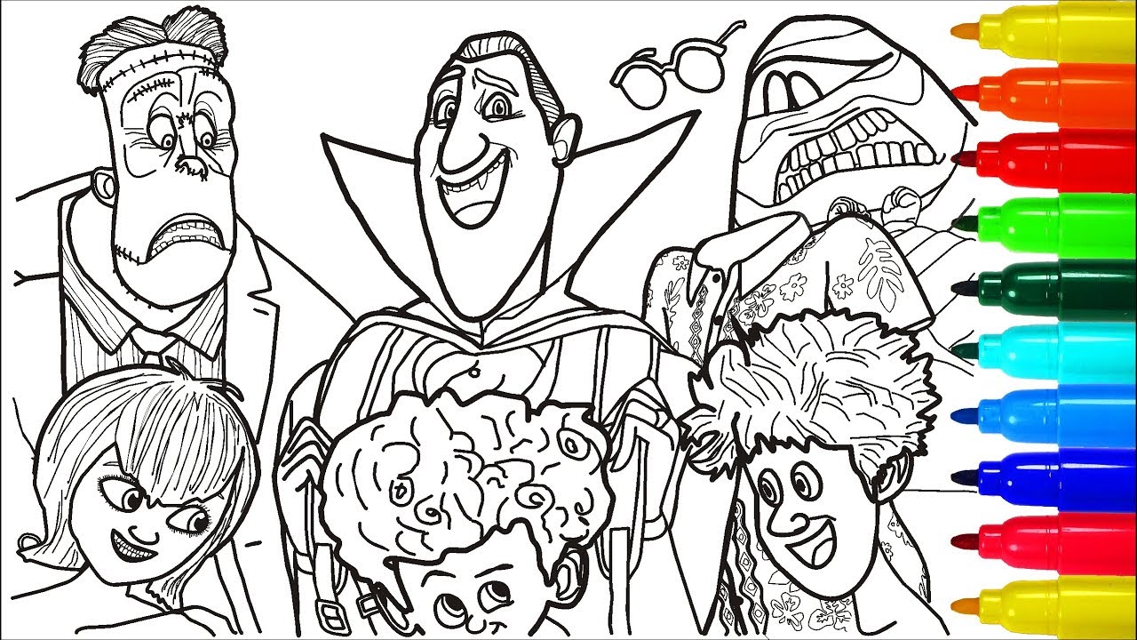 Hotel transylvania coloring pages colouring pages for kids with colored arkers