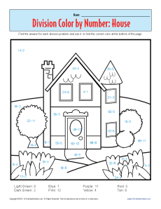Color by number house printable division worksheets