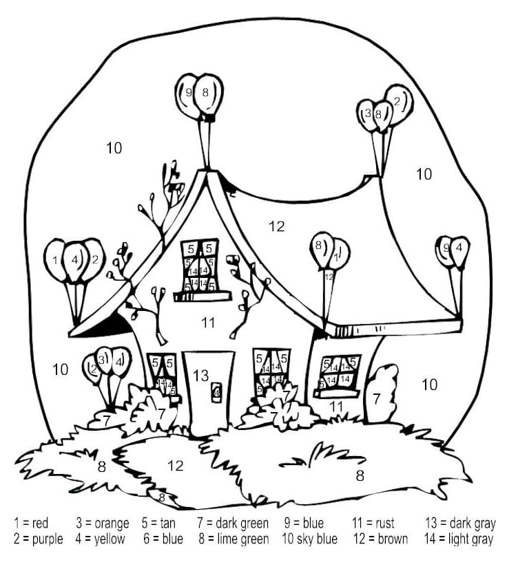 Funny house color by number coloring page free printable coloring pages coloring pages fall coloring pages