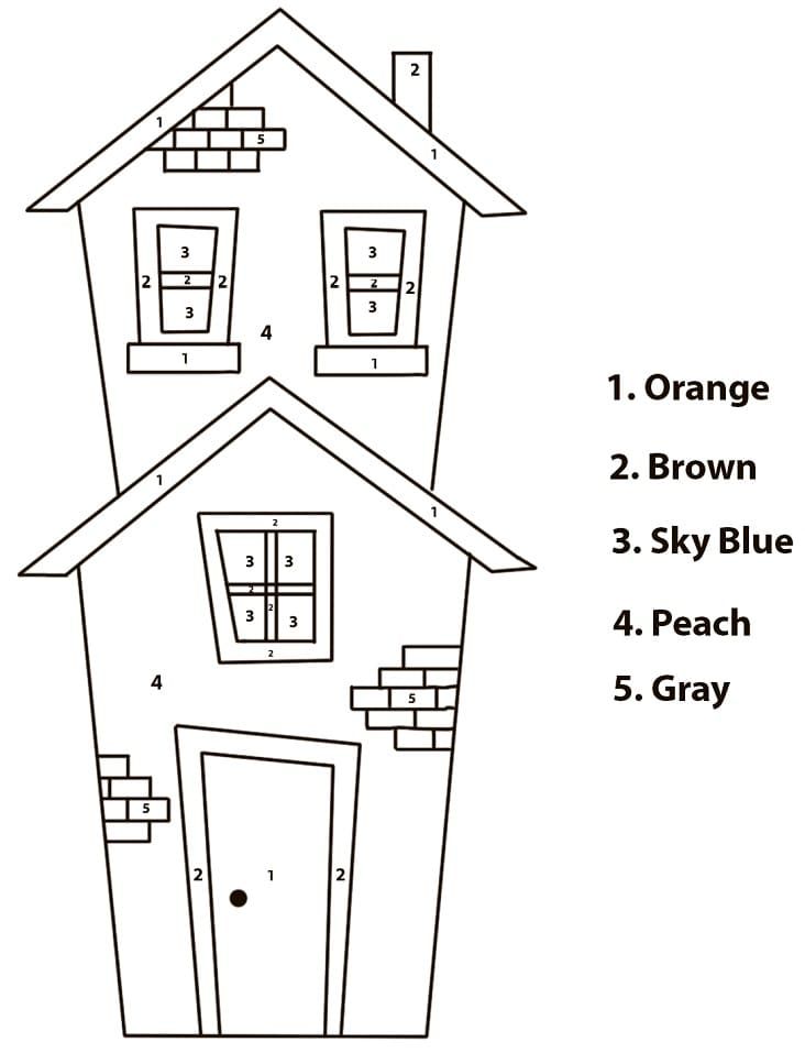 House color by number worksheet coloring page number worksheets house colors color worksheets