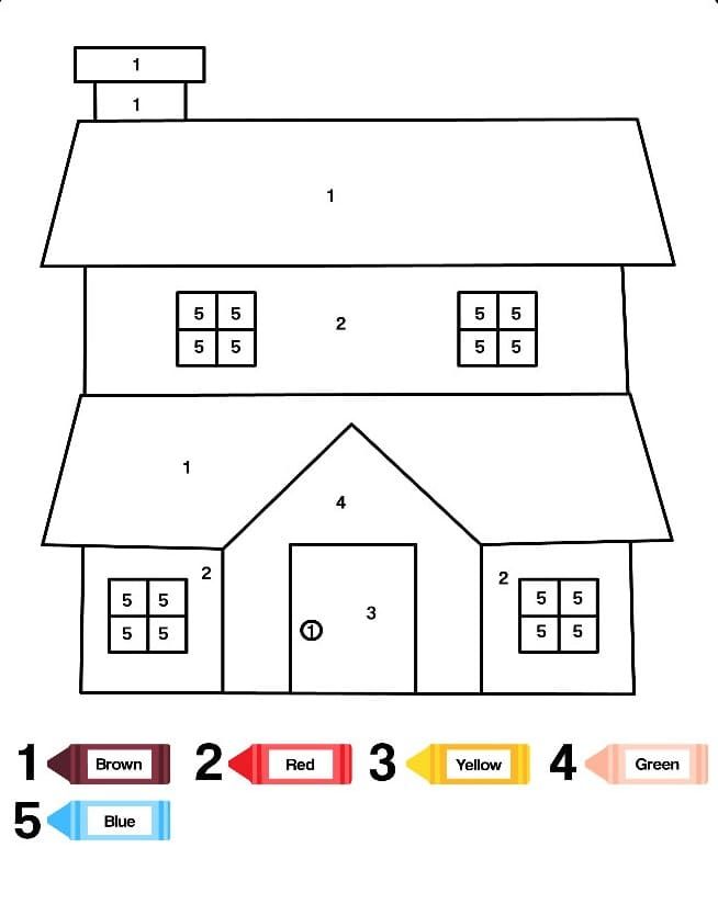 Big house color by number coloring page house colors coloring for kids free coloring pag for kids