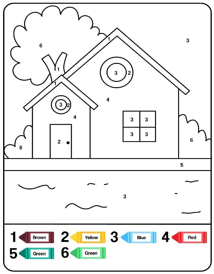 Free house color by number coloring page preschool coloring pages preschool color activities house colors