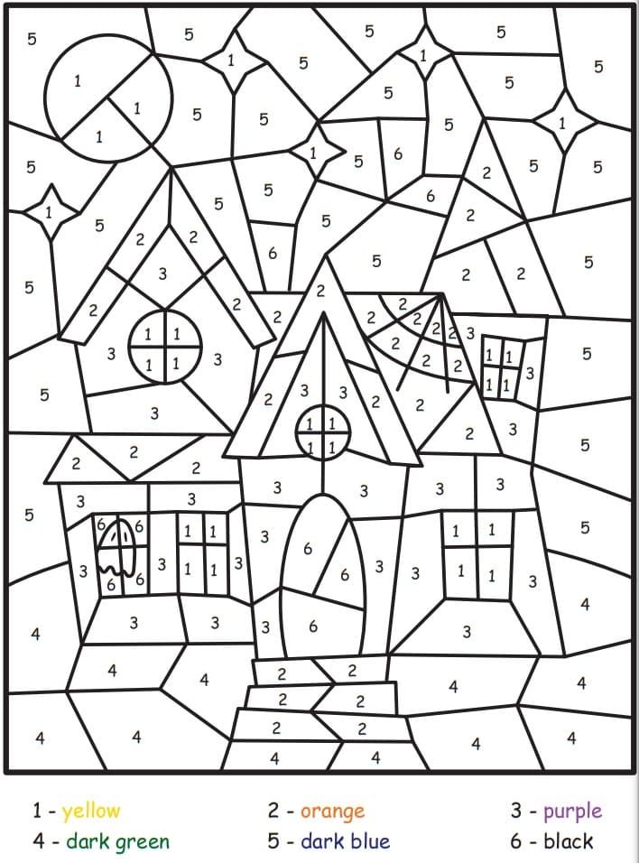 Haunted house color by number coloring page halloween coloring sheets halloween coloring halloween coloring pages