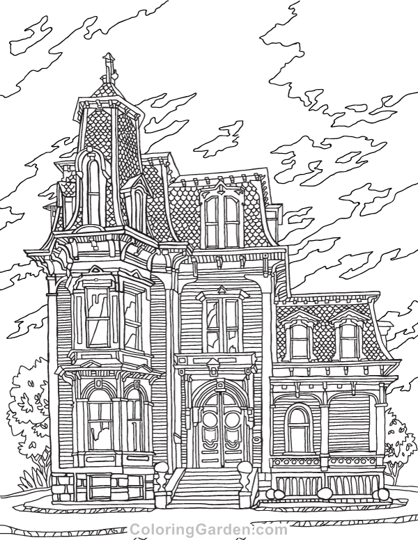 Victorian house adult coloring page