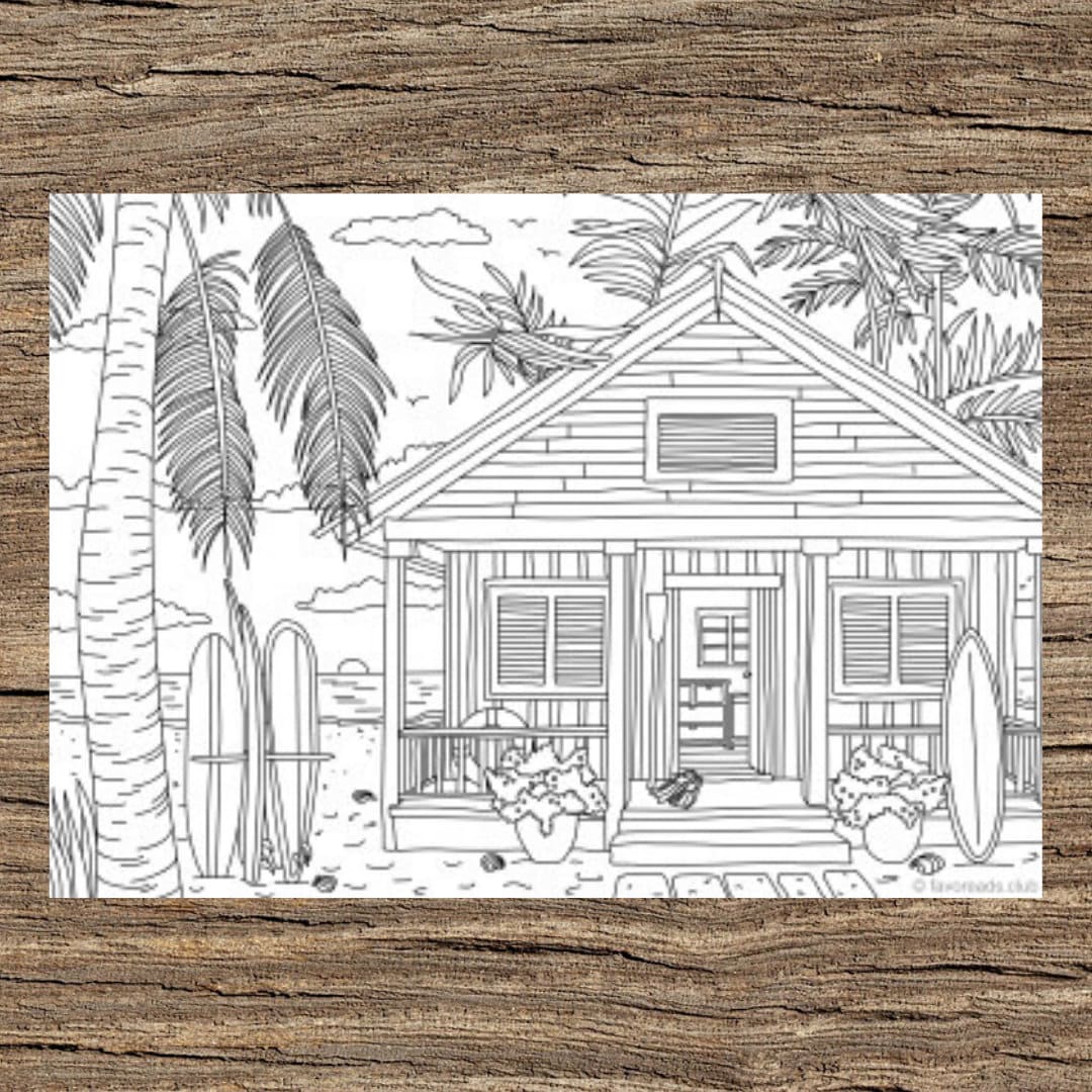 Beach house printable adult coloring page from favoreads coloring book pages for adults and kids coloring sheets coloring designs instant download