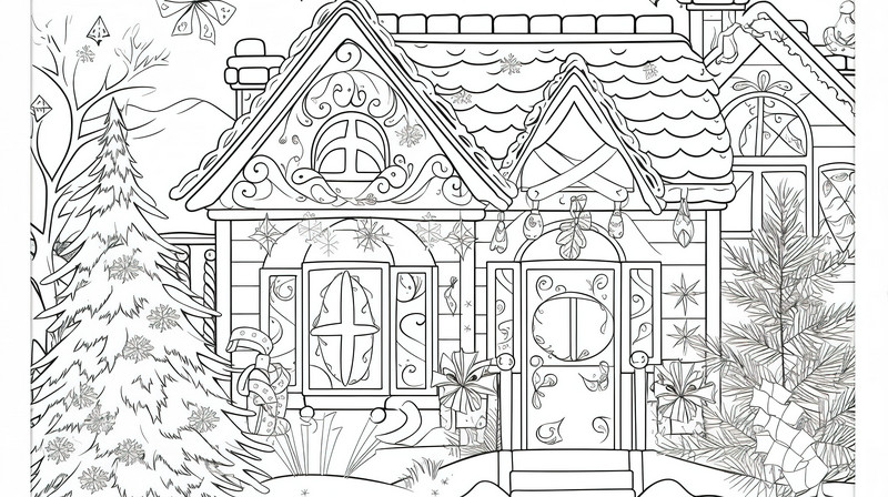 Adult christmas house coloring pages for adults backgrounds jpg free download