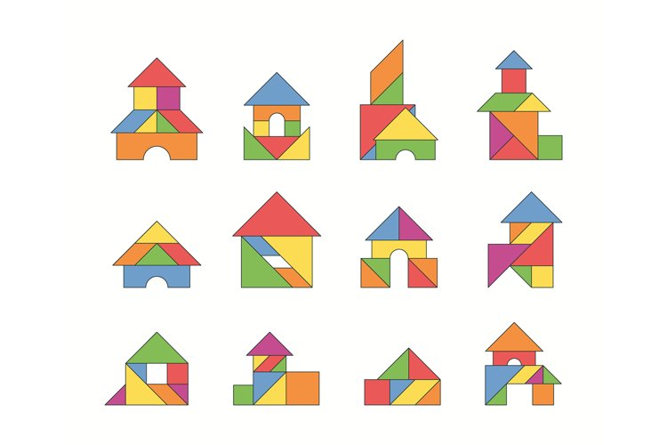 Tangram houses geometrical puzzles from triangles forms log