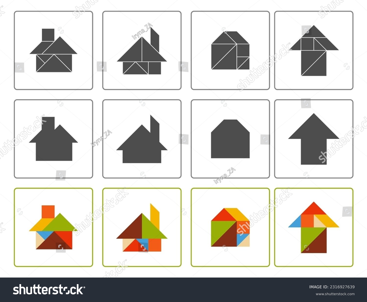 Tangram puzzle kids set tangram houses stock vector royalty free