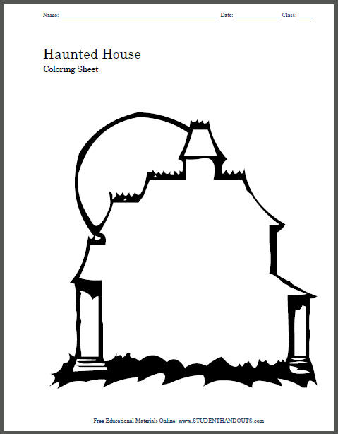 Haunted house coloring page student handouts