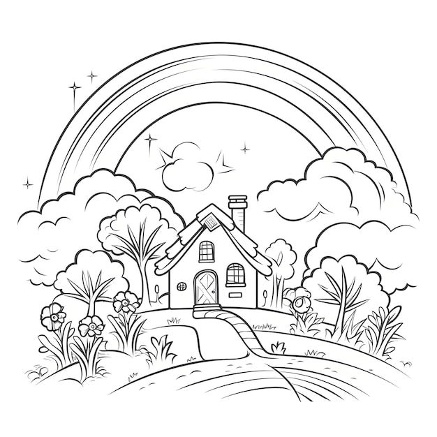 Premium ai image cute rainbow coloring page printable for children and kids image only