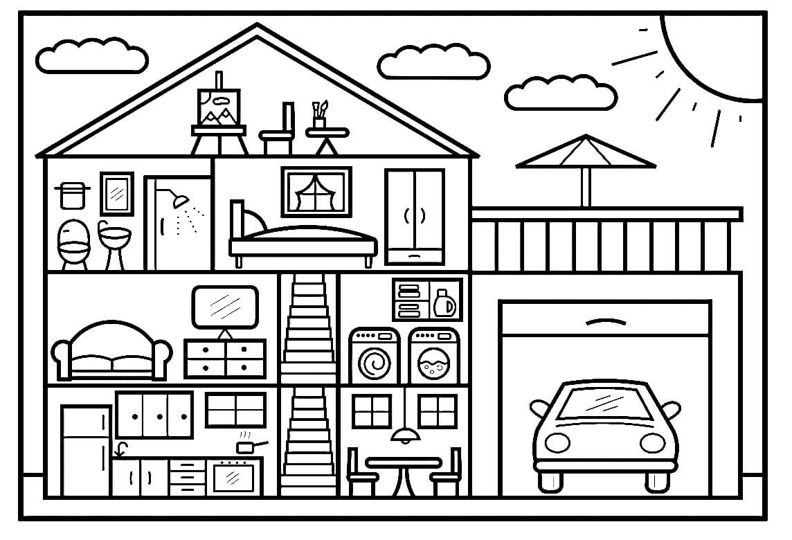 House with rainbow coloring page