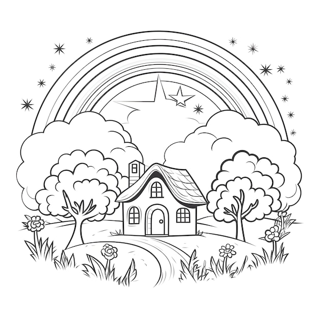 Premium ai image cute rainbow coloring page printable for children and kids image only