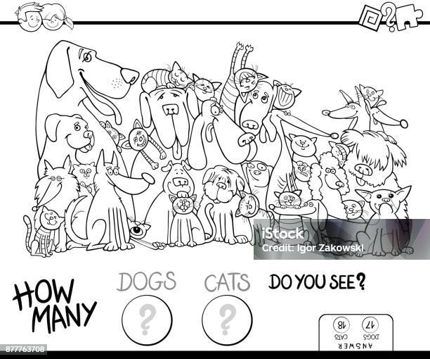 How many dogs and cats coloring book stock illustration