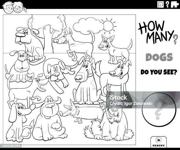 How many dogs and cats coloring book stock illustration