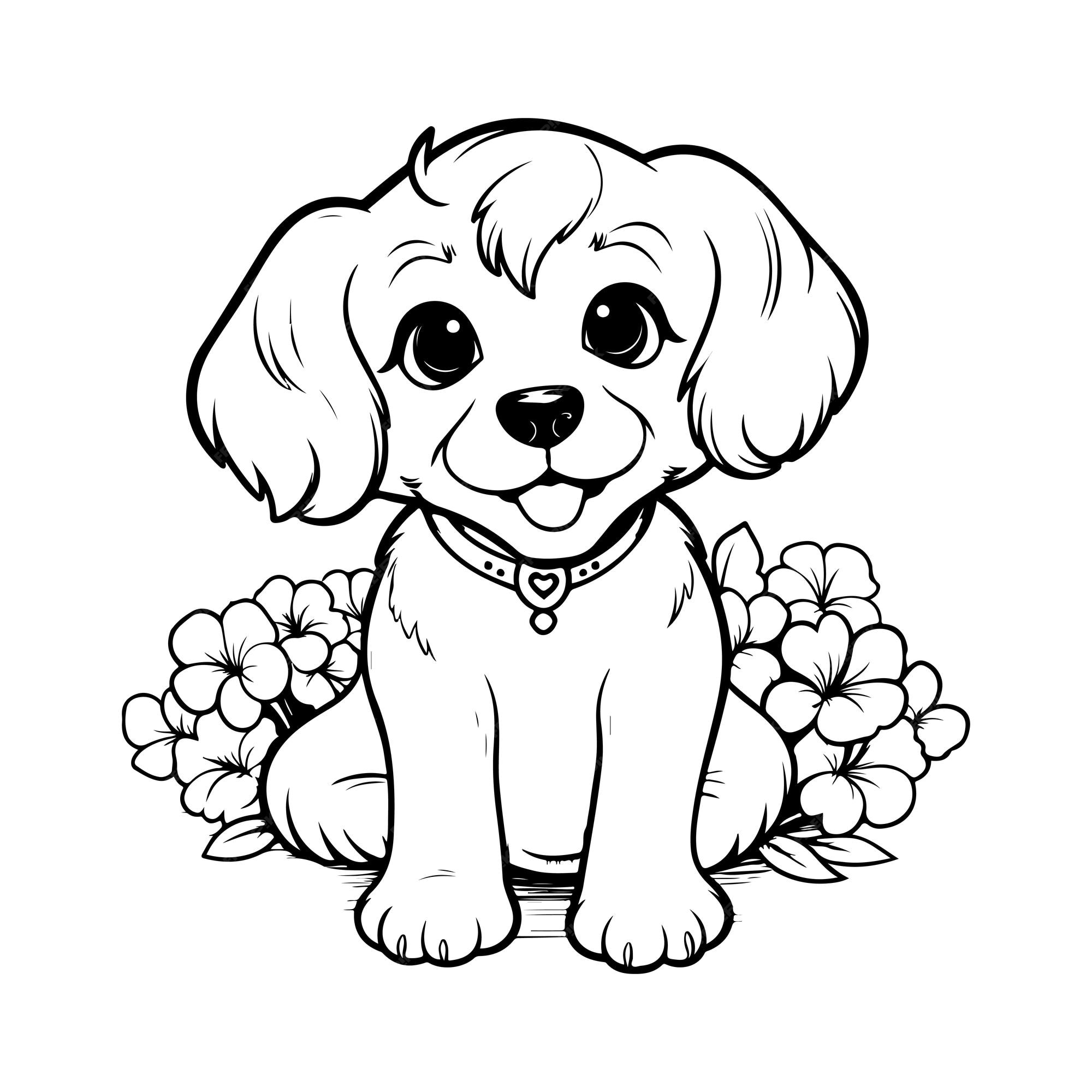 Premium vector vector illustration dog character coloring book page with dogs coloring page outline of cute puppy