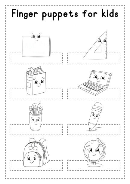 Finger puppets coloring page for kids back to school theme vector illustration stock illustration