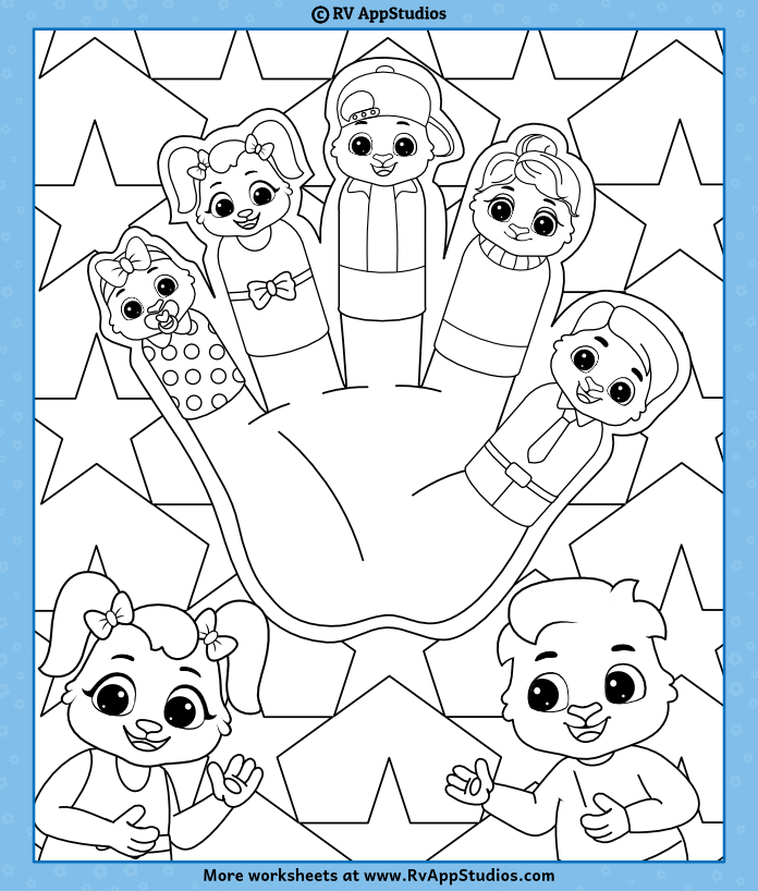 Finger family coloring sheet for children free printable to download and color