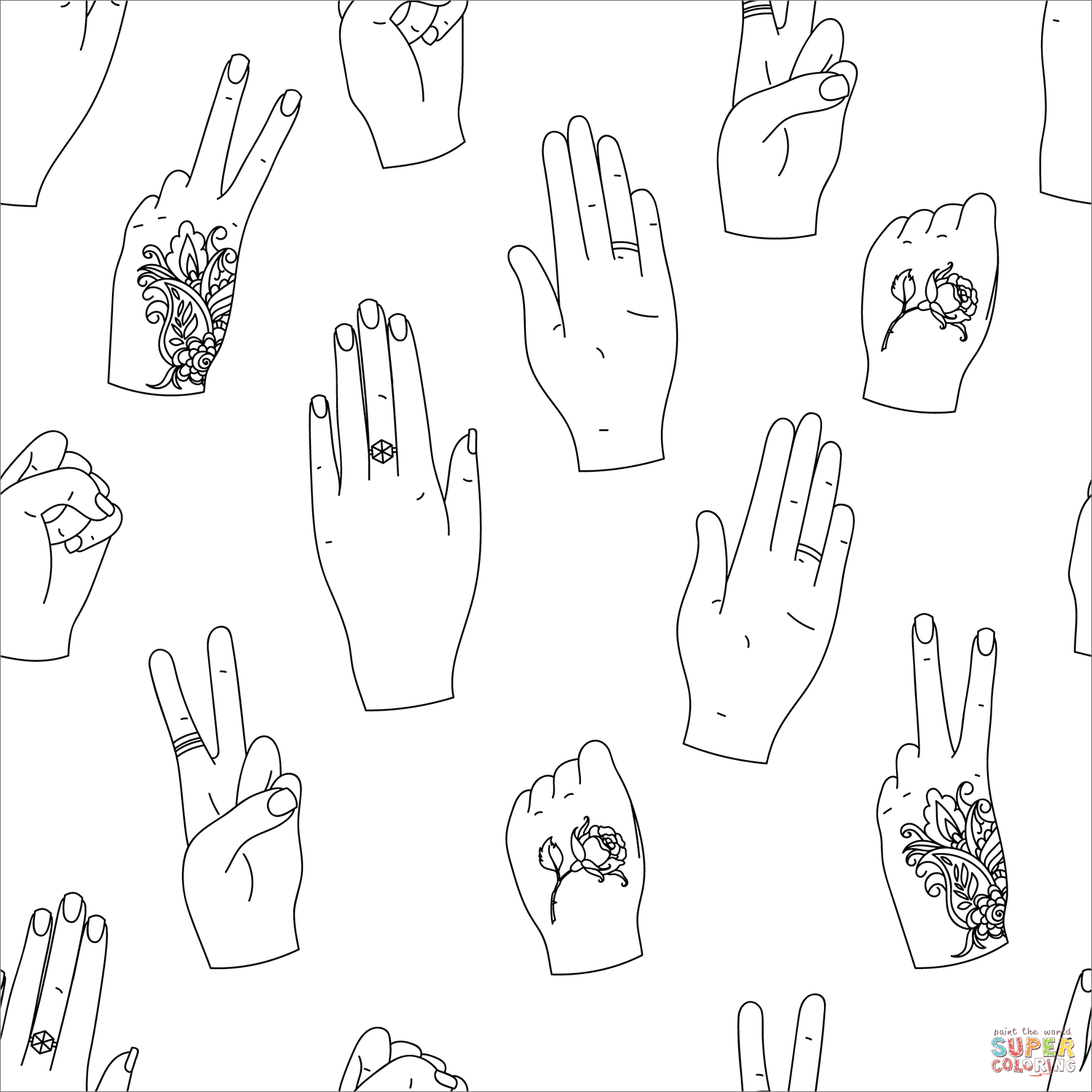 Hands pattern coloring page free printable coloring pages