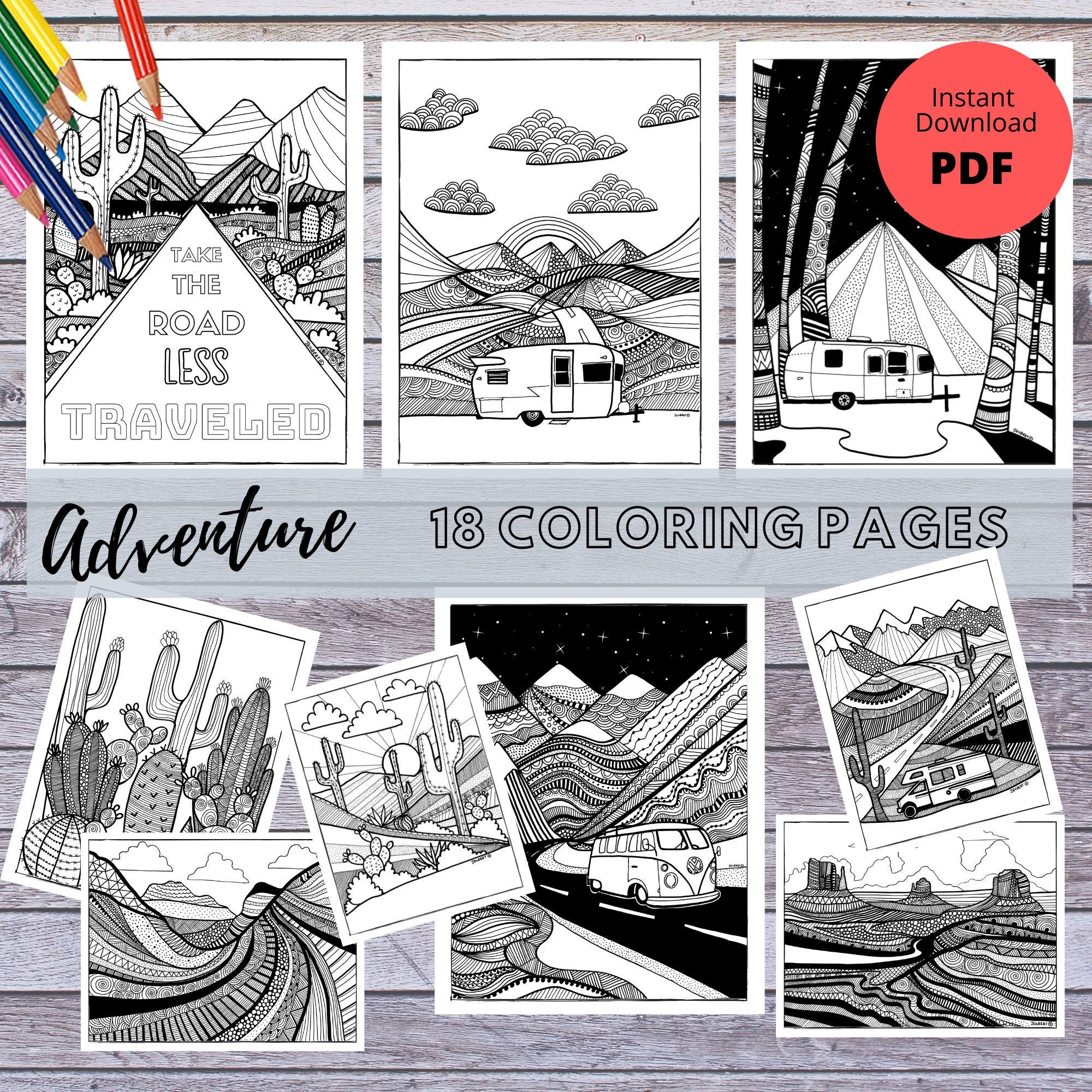 Travel and adventure coloring pages page pdf bundle instant downloads to print and color at home