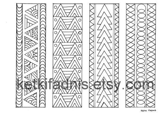 Coloring bookmarks triangles bookmarks coloring page instant pdf download digital download hand drawn diy coloring page