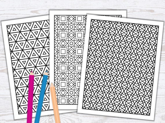 Geometric adult coloring pages relaxing coloring pages with easy and bold lines pdf printable digital download