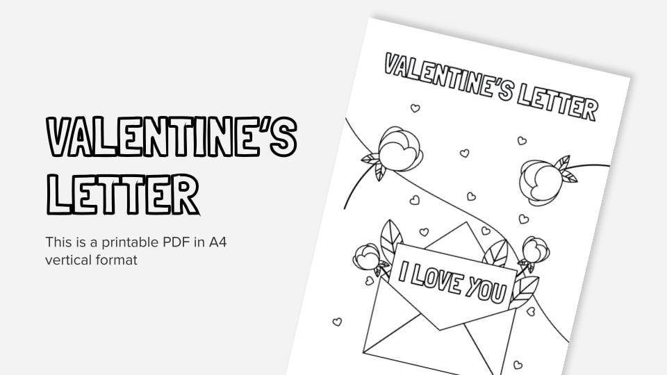Valentines letter printable coloring worksheet