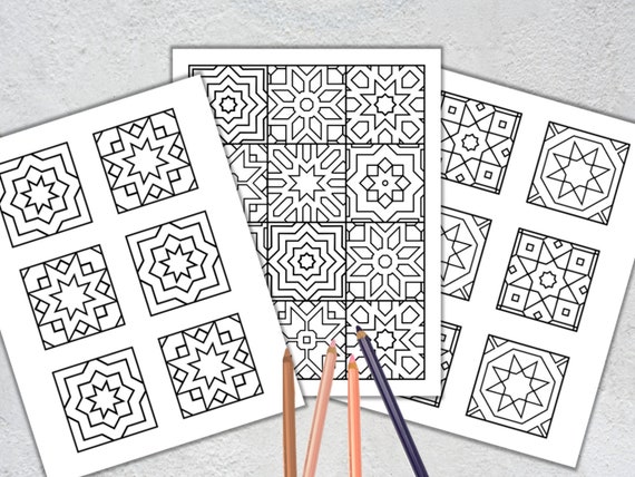 Printable mosaic tile coloring pages geometric coloring