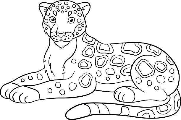 Coloring pages cute jaguar smiles stock illustration