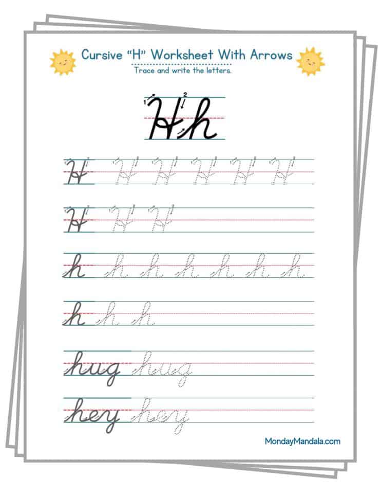 Cursive h worksheets free letter writing printables