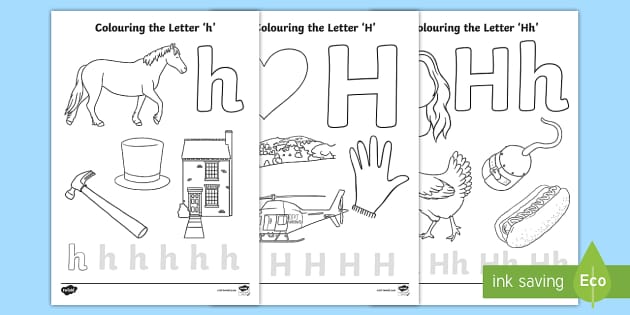 Letter h louring pages parents home teaching sheet