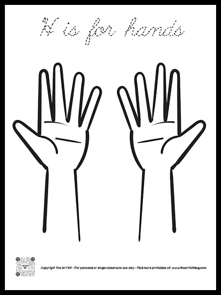 Letter h is for hands coloring page cursive font â the art kit