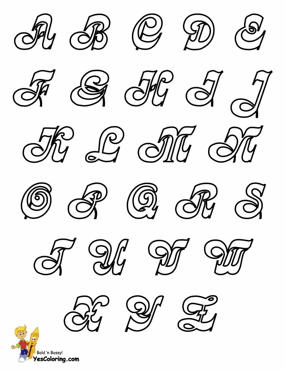 Cursive alphabet image coloring page
