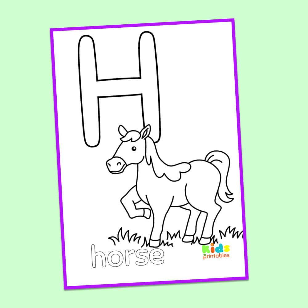 H is for horse coloring page kids