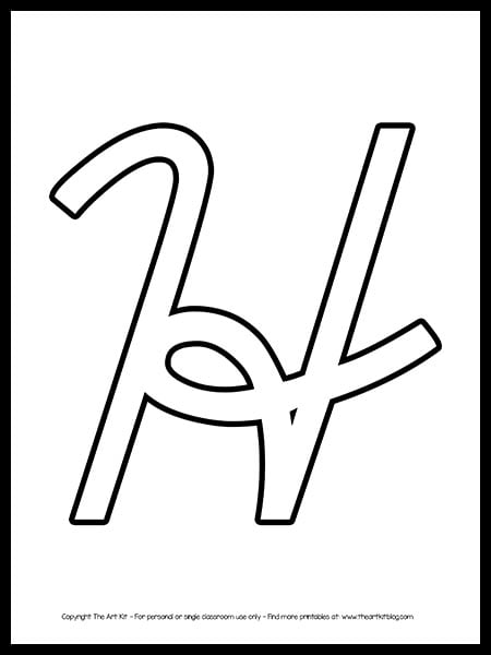 Uppercase letter h cursive outline printable free â the art kit