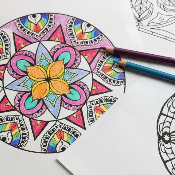 Unique hand drawn mandala coloring page nature inspired eight point star download and print at home last minute activity idea kids adult