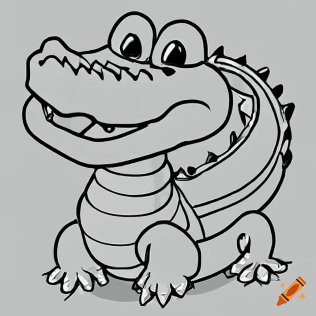 Coloring page for kids alligator thick lines low detail no shading