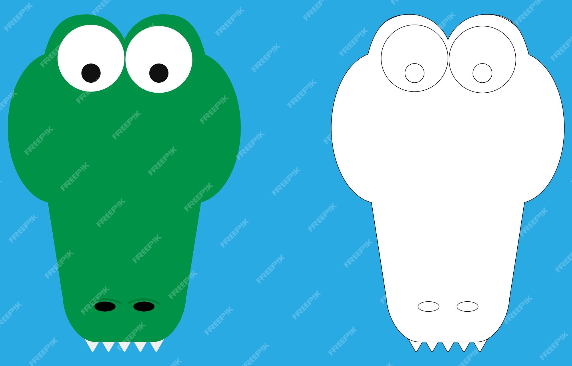 Premium vector alligator face cartoon character cute outline alligator animal face coloring book for kids vector