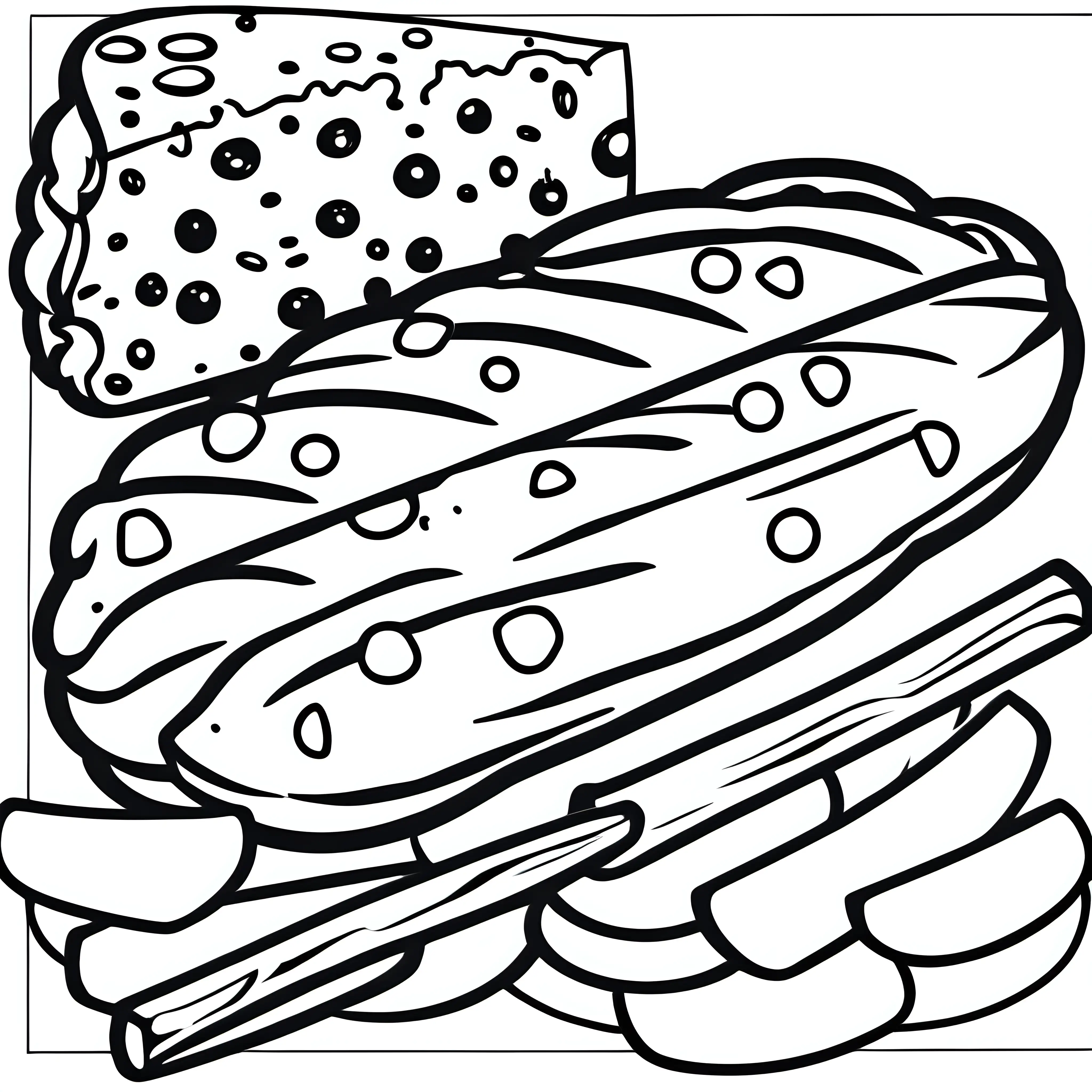 French baguette and cheese coloring page for relaxation and creativity muse